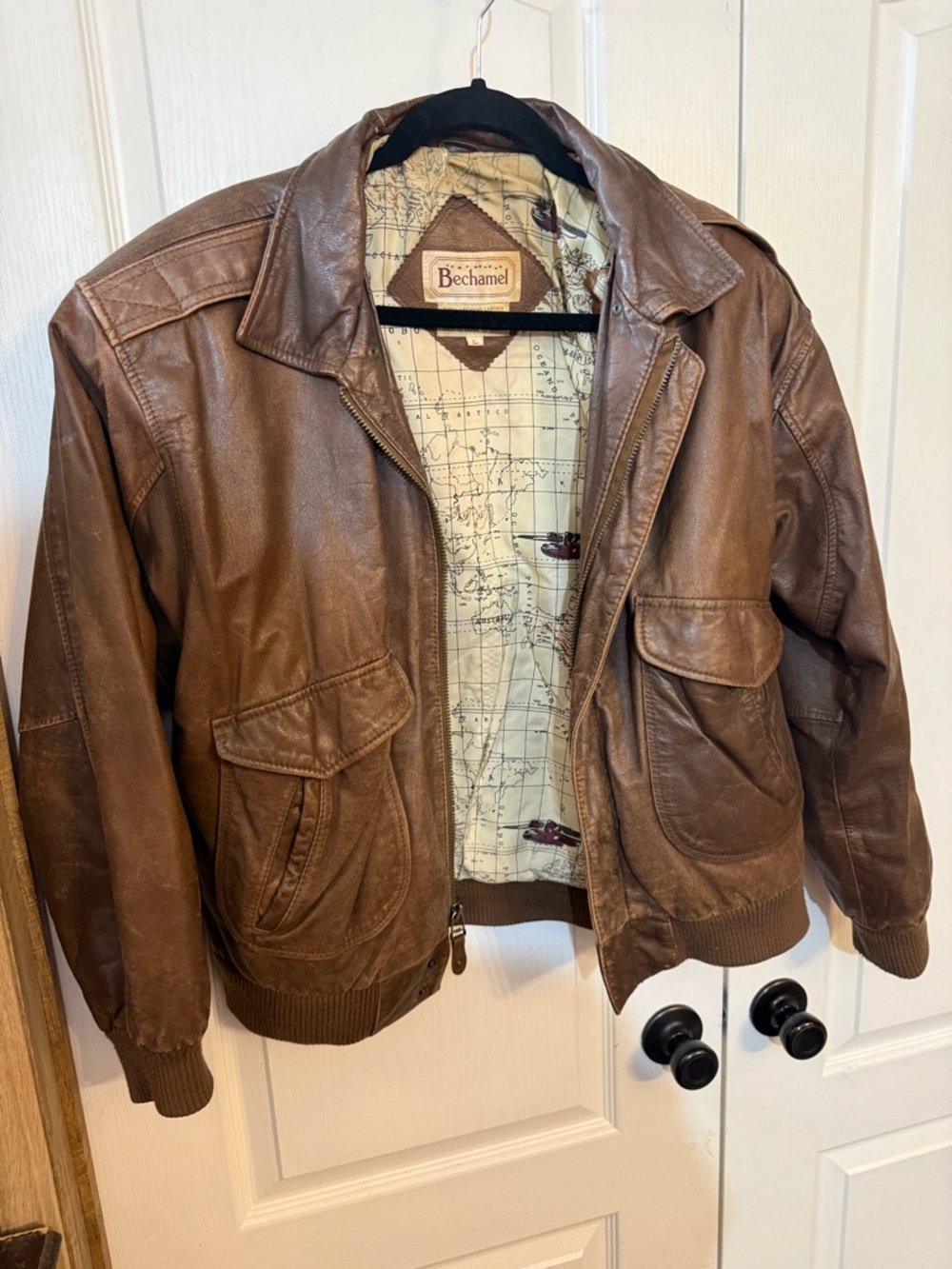 Bechamel Men's Chestnut Brown Leather Bomber Jacket